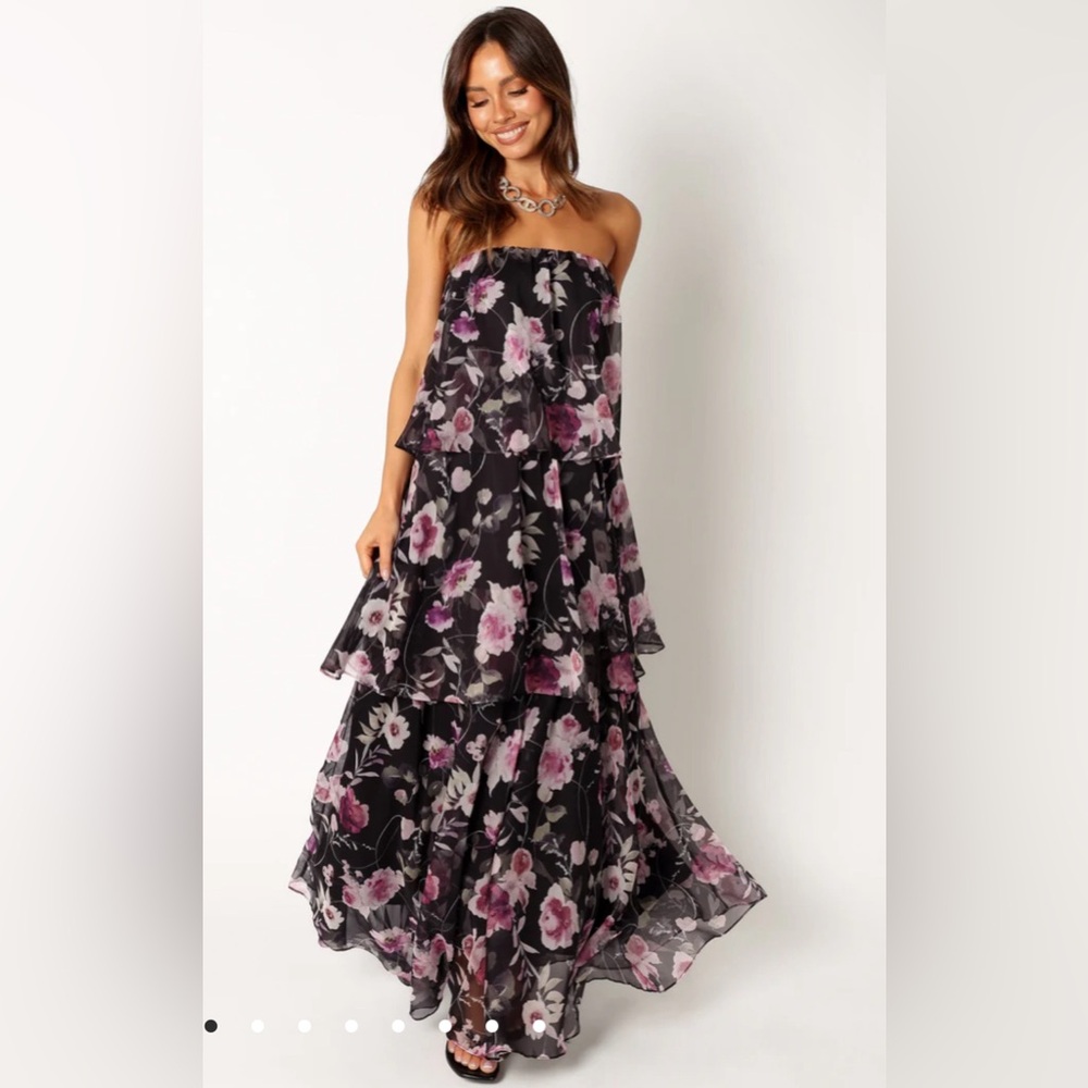 COPY - Petal & Pup BLOOM STRAPLESS MAXI DRESS - BLACK FLORAL NWT